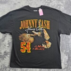 Johnny Cash Graphic T-Shirt Mens Small Black Ring of Fire Eagle Double Sided